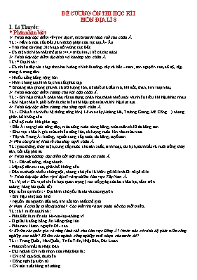 Đề cương ôn tập học kì I môn Địa lí lớp 8 - Năm học 2016-2017